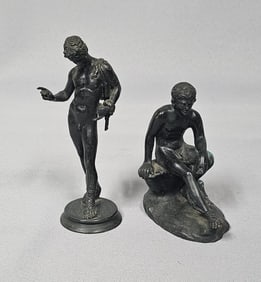 A Pair of Patinated Bronze Figures, including a Seated Hermes