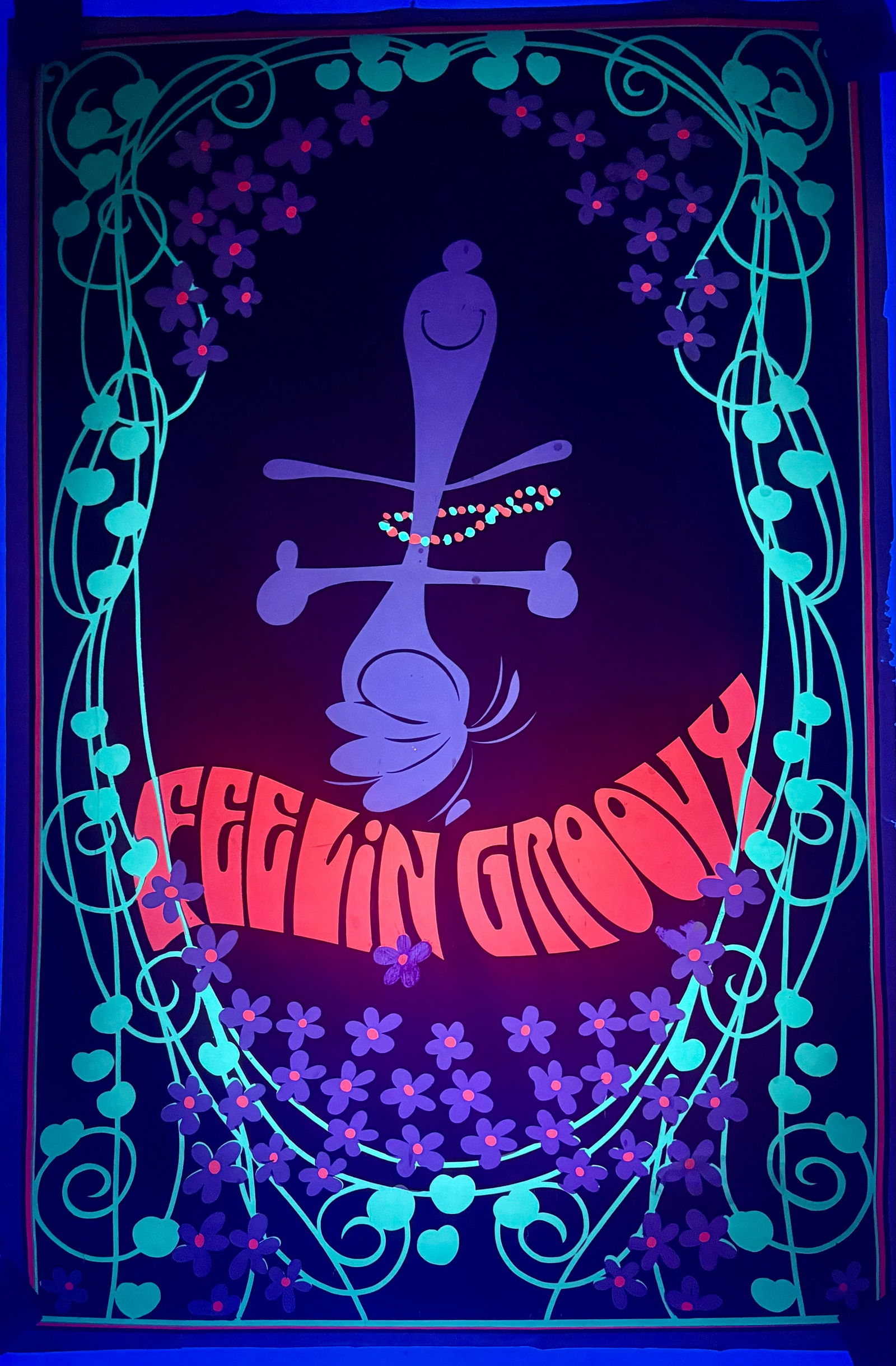 Snoopy 'Feelin' Groovy' Peanuts Vintage Blacklight Poster, circa 1970s (1 of 13)