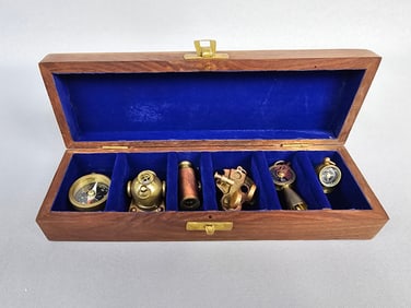 A Set of Six Modern Nautical Brass Miniature Instruments, Made in India