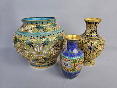 Three Chinese Cloisonne Enamel Vases, 20th Century