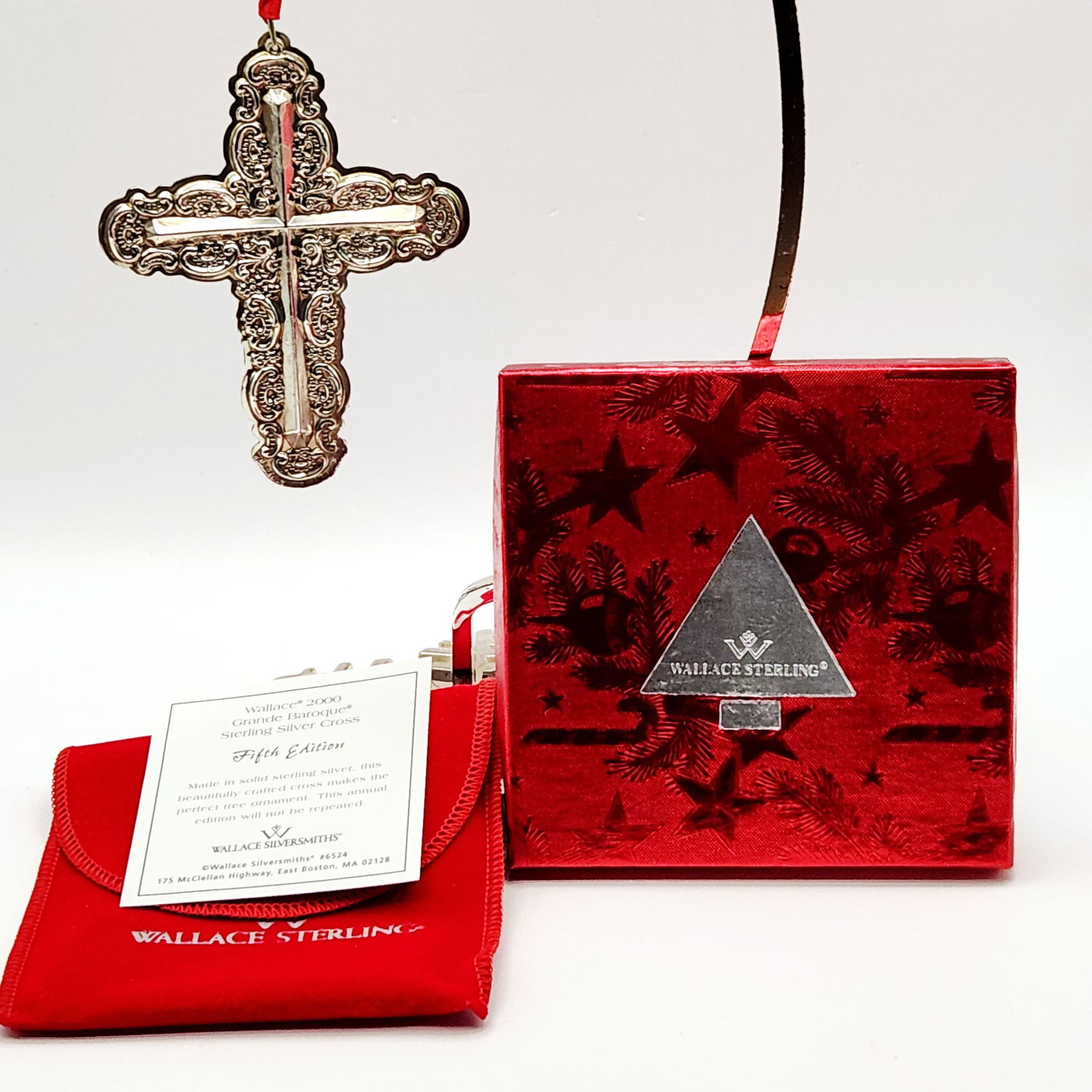 Wallace Grande Baroque Sterling Silver Cross Christmas Ornament 18.4 Grams (1 of 4)