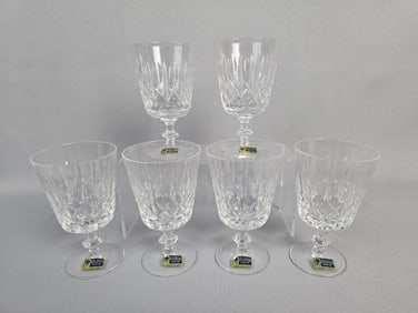 A Set of Six Lausitzer Glas 24% Lead Crystal Hand-Cut Stemware Glasses, Made in German Democratic