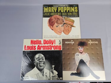 Three 12-inch Vinyl LPs, including Louis Armstrong's 'Hello, Dolly!'