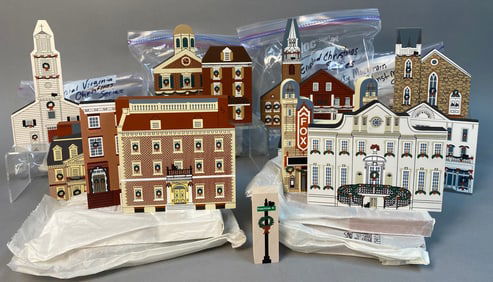 A Collection of The Cat's Meow Village Late 20th Century Painted Wooden Architectural Models