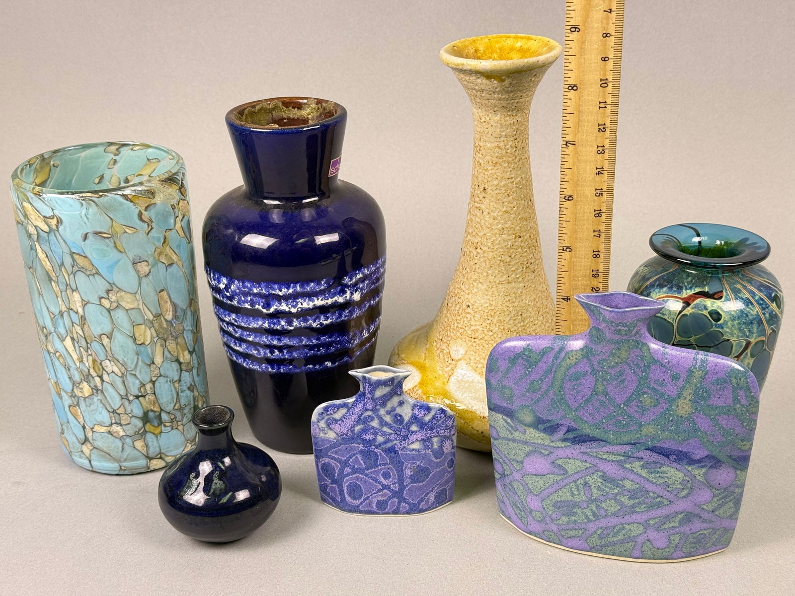 A Collection of Seven Vases, including a Scheurich West German 'Fat Lava' Ceramic Vase (1 of 10)