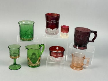 A Collection of Souvenir and Decorative Pressed Glass, including Ruby Red Flash Examples