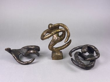 Three Modern Abstract Figurative Bronze Sculptures, Cubist Style