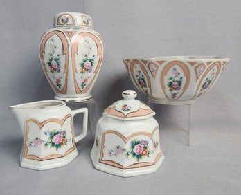 A Set of Four Lefton Canton Rose Porcelain Table Articles