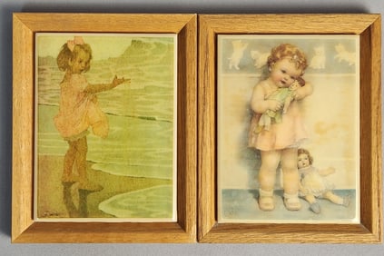A Pair of Bessie Pease Gutmann Decorative Ceramic Tiles, Dated 1923