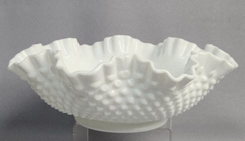Fenton White Hobnail Milk Glass Ruffled Bowl