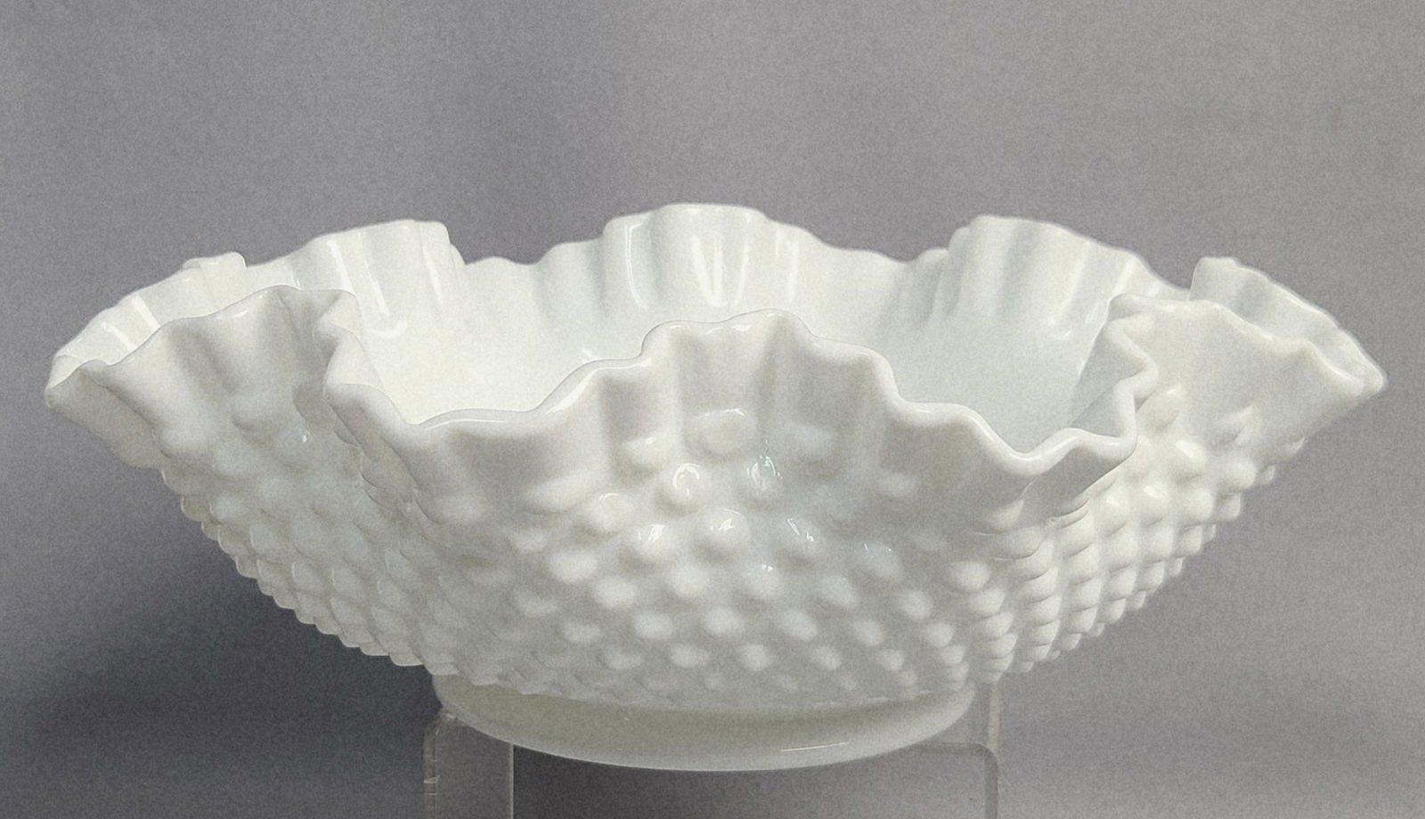 Fenton White Hobnail Milk Glass Ruffled Bowl (1 of 5)