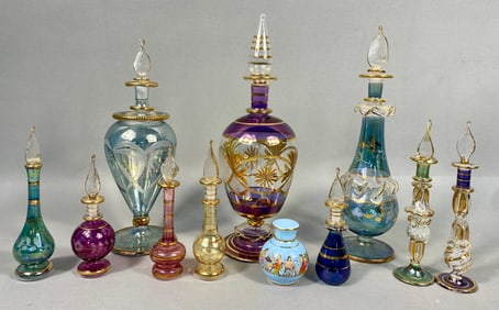 A Collection of Egyptian Hand Blown Glass Perfume Bottles
