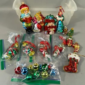 A Collection of Christopher Radko and Assorted Hand-Painted Blown Glass Christmas Ornaments