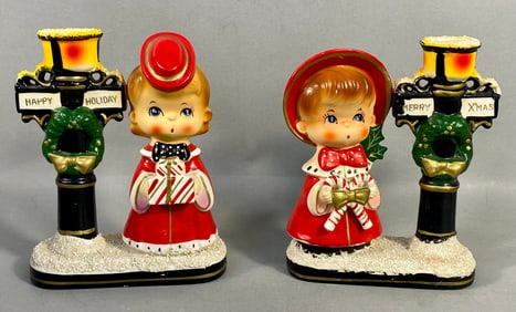 A Pair of Blume Ceramic Christmas Caroler Candle Holders