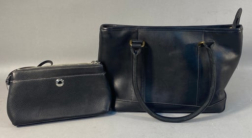 A Coach Black Leather Wristlet and an L.L.Bean Black Leather Town Field Tote