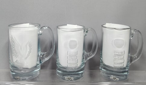 Three Strombergshyttan Limited Edition Crystal Tankards by E. A. Garand and Paul Rene Gauguin, Early