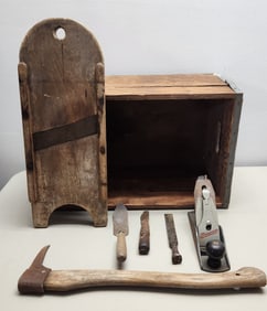 Collection of Vintage and Antique Wooden and Metal Utility Items and Hand Tools