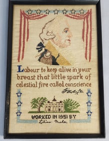 Mid-20th Century American Folk Art George Washington Sampler by Lilas Maher, 1951