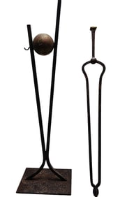 Donald Deskey Mid 20th Century Fireplace Tools Holder & Iron Tongs