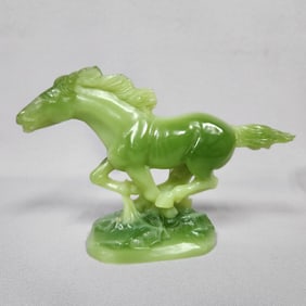 A Vintage WONY LTD Italy Jade-Green Colored Resin Galloping Horse Figurine