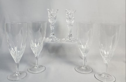 Six Marquis by Waterford Crystal Ice Tea Glasses & Marquis by Waterford Amway Candlesticks