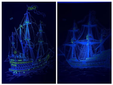 A Pair of Vintage 1971 Psychedelic Blacklight Posters, 'Peace Ship' and 'Ship of Love'