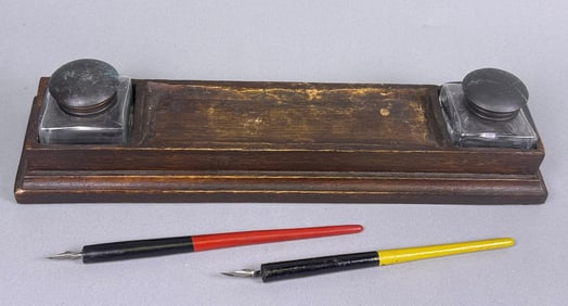 Heintz Arts & Crafts Sterling on Bronze Double Inkstand Set