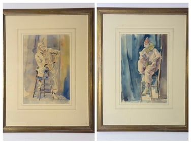 A Pair of Early 20th Century Watercolors, Clown Figures, Signed George P. Habbe, Dated 1931