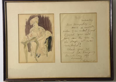 Helen E. Hokinson (American, 1893-1949) Watercolor and Ink Drawing with Autograph Letter Signed,