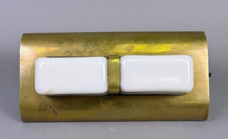 Mid-Century Modern Industrial Brass and Opaline Glass Wall Sconce