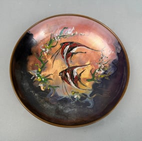 Tom H Holland Angel Fish Enamel Copper Dish