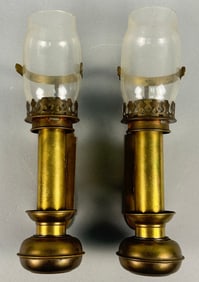 A Pair of Vintage Brass and Glass Railroad Car Candle Sconces