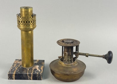 A French Brass and Marble Alcohol Lamp