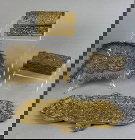 A Group of Vintage Brass Desk Accessories, including Inkwells and Trays