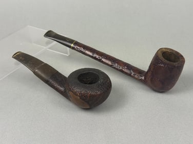 A Pair of Rusticated Briarwood Estate Smoking Pipes, one marked 'ALLIGATOR' and 'DENMARK'