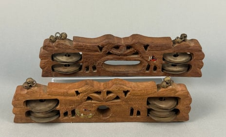 A Pair of Indian Wooden Kartal Percussion Instruments