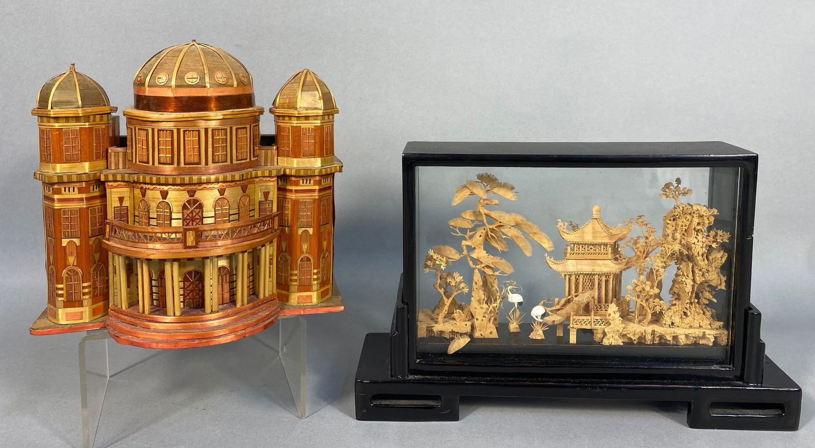 A Vintage Chinese SanYou Hand Carved Cork Diorama and a Continental Architectural Model Container (1 of 10)