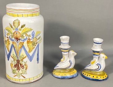 A Group of Three Portuguese Tin-Glazed Earthenware 'Authorized Copy' Items, 20th Century, in