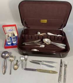 A Collection of Assorted Silver-Plated and Stainless Steel Flatware with Storage Case and Cased