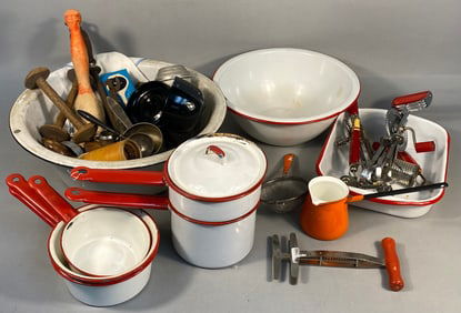 A Collection of Vintage Kitchenware and Enamelware, Mid-20th Century