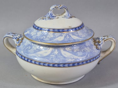 Booth's Silicon China 'Cameo' Pattern Blue & White Sugar Bowl