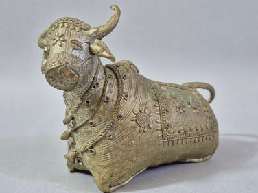 Antique Brass Nandi Bull Figurine, India