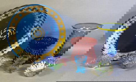 A Collection of Decorative Glass Objects, including a Signed Dan Baird Charger and Kosta Boda Vase