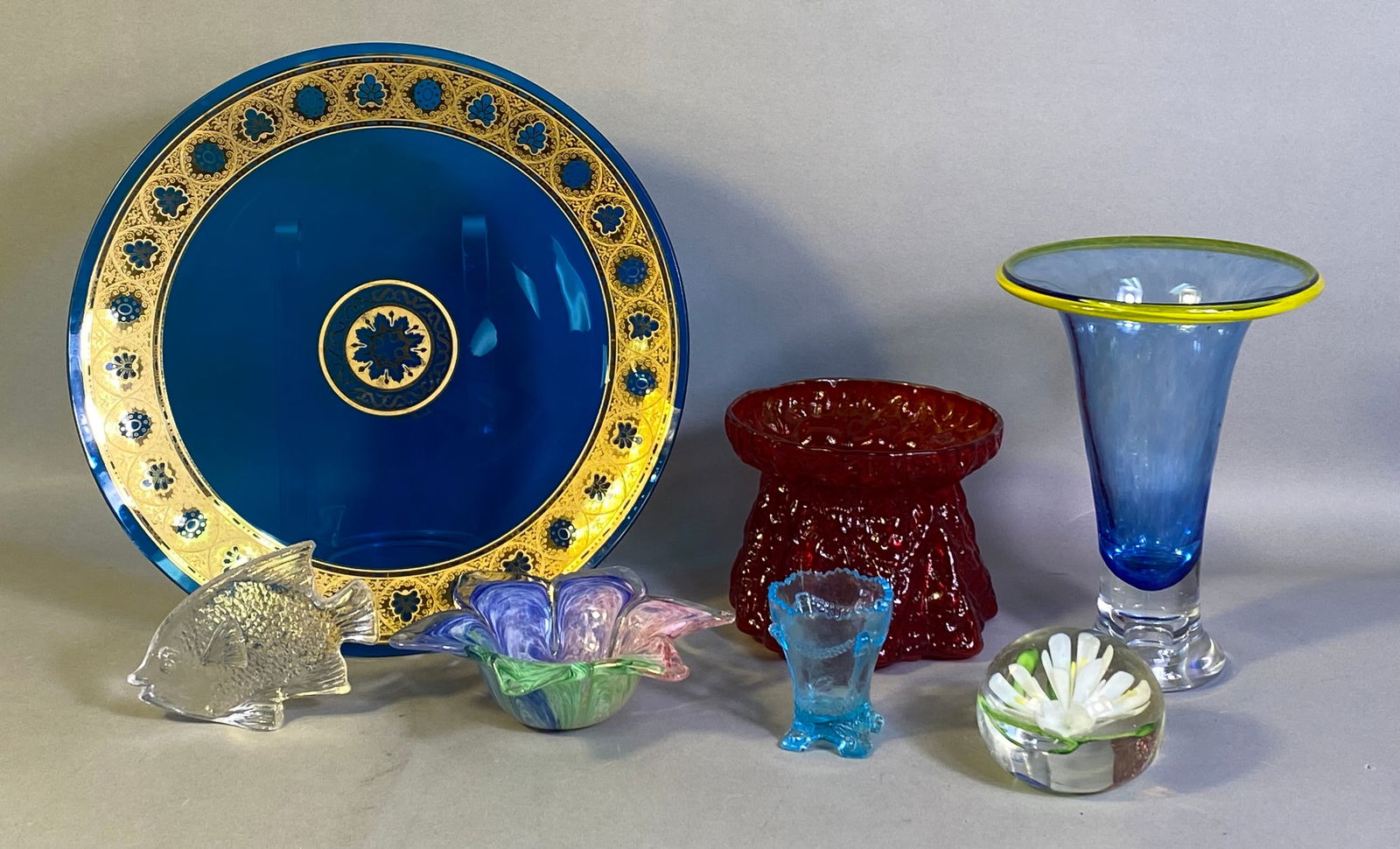 A Collection of Decorative Glass Objects, including a Signed Dan Baird Charger and Kosta Boda Vase (1 of 10)