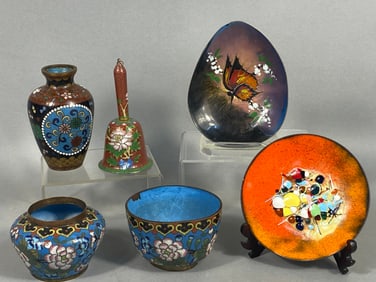 A Collection of Six Asian Cloisonn? and Decorative Enamel Objects, including a 'Ronde' Dish