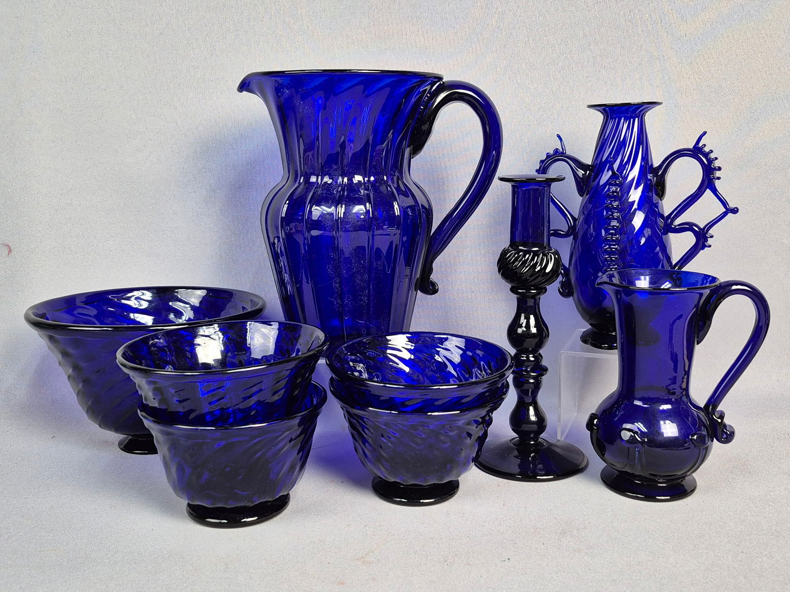 A Collection of Eight Mid-Century Czech Cobalt Glass Items (1 of 12)