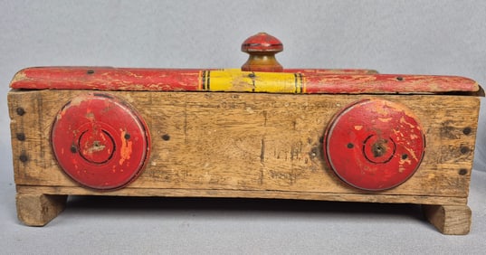 Primitive Folk Art Painted Wooden Six-Compartment Spice Box