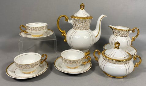 A Seyei '1030' White and Gold Baroque Scroll Coffee/Tea Service Set