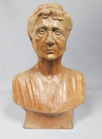 A Carved Wooden Bust of an Elderly Woman, Signed D. Luigi, Dated 1951