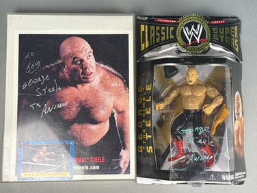 Two George "The Animal" Steele Signed Collectibles: WWE Classic Superstars Series 2 Action Figure